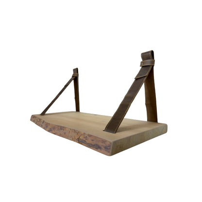 Wandplank met Leren Riemen — Tobacco