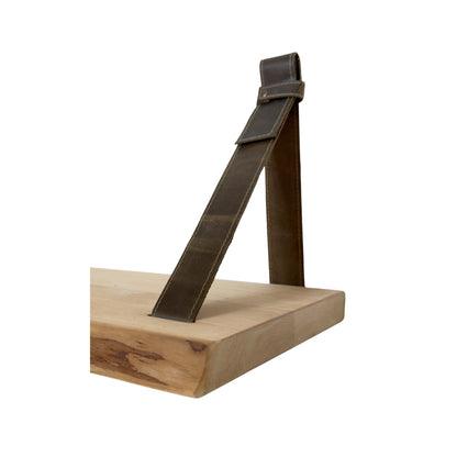 Wandplank met Leren Riemen — Warm Naturel