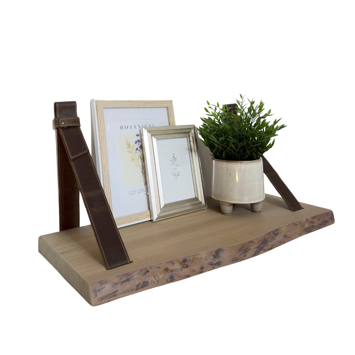 Wandplank met Leren Riemen — Tobacco