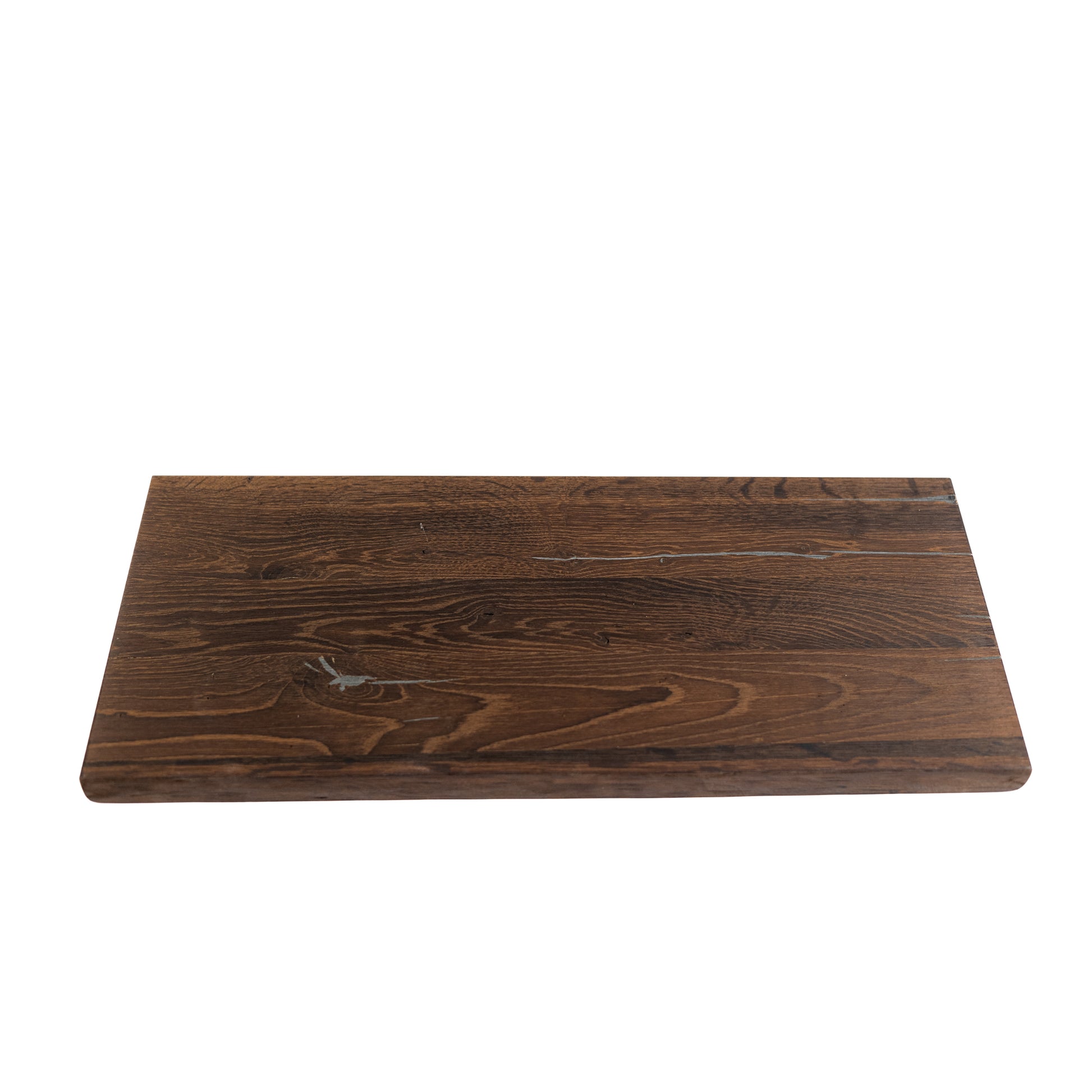 Hand-finished dark oak shelf showing natural grain pattern
