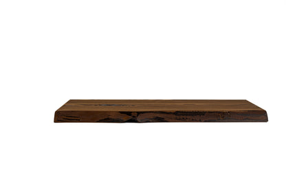 Close-up texture of amber pine wood grain shelf edge