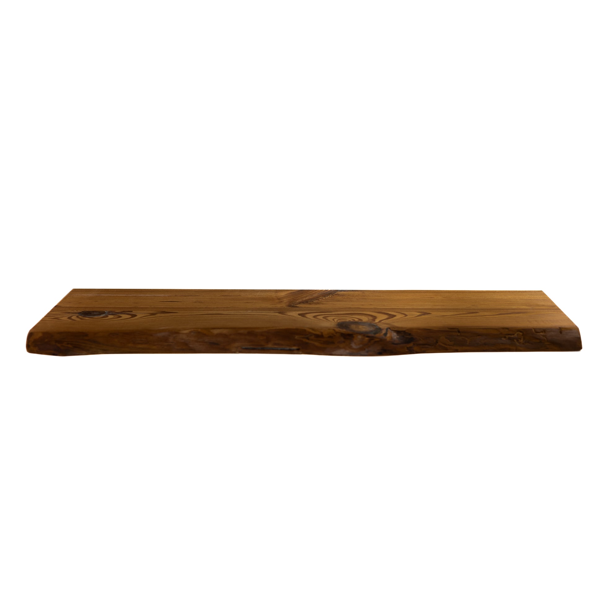 Floating shelf in amber pine with hidden brackets installation