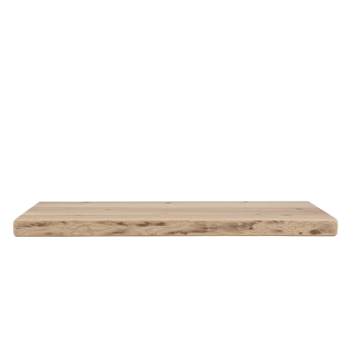 Birch bark floating shelf mounted on white wall